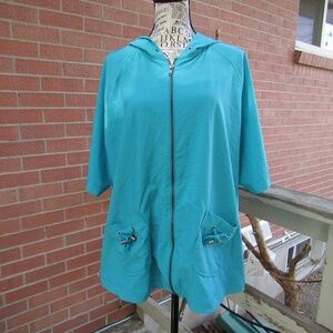 Chico's Blue Short Sleeve Zip-Up Hoodie